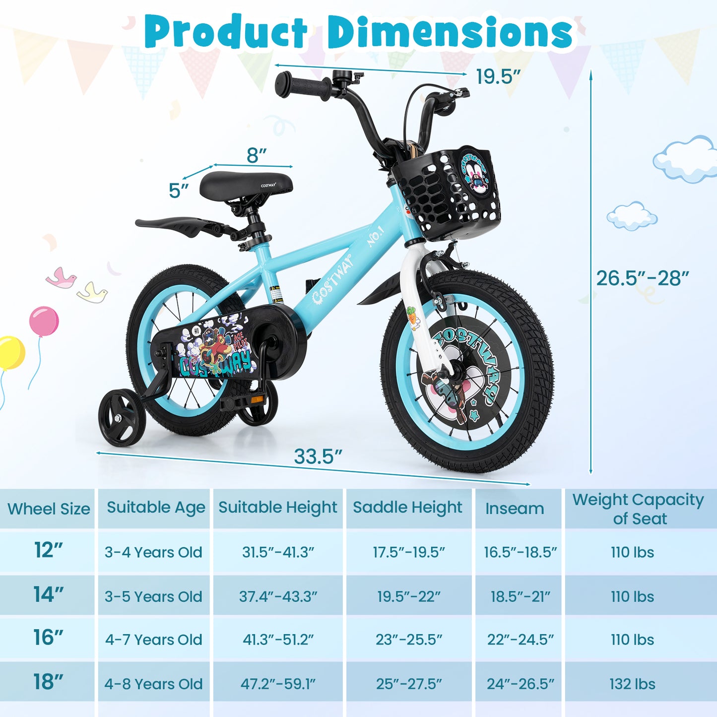 14 Inch Kids Bike with Adjustable Handlebar and Saddle for 3-5 Years Old-14 inches Kids Crystal