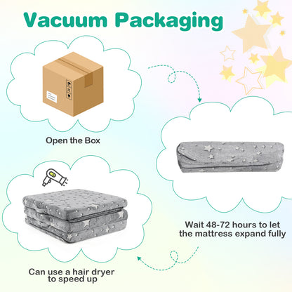 Foldable Floor Mattress for Kids with Washable Flannel Cover-Dark Gray