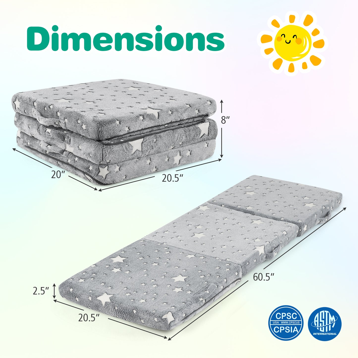 Foldable Floor Mattress for Kids with Washable Flannel Cover-Dark Gray Kids Crystal