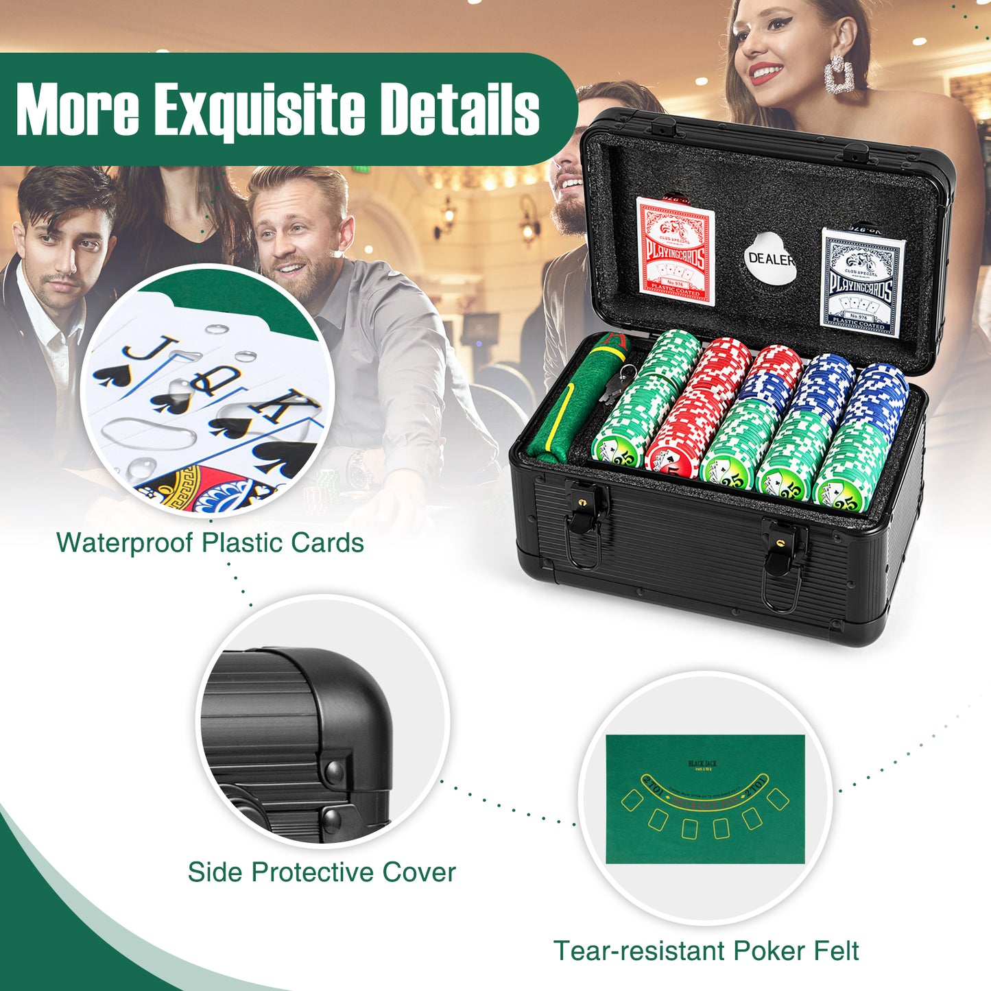 Casino Poker Chips with 600 Pieces Chips Texas Holdem Poker Chip Set-Black Kids Crystal