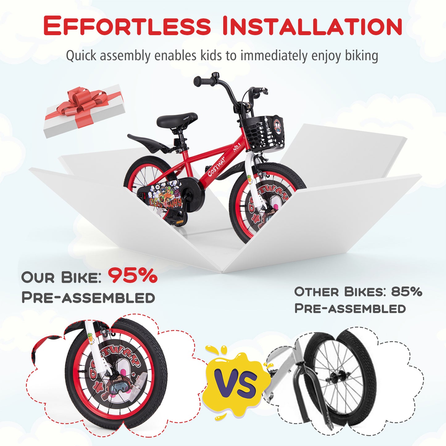 16 Inch Kids Bike Adjustable with Storage Basket and Double Brake for 4-8 Years Old-16 inches Kids Crystal