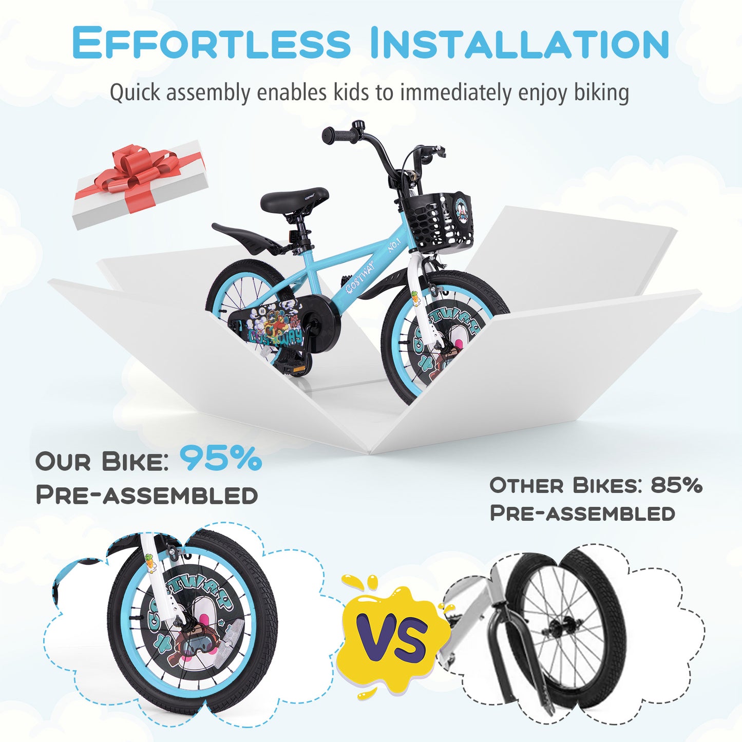 16 Inch Kids Bike with Adjustable Handlebar and Saddle for 4-8 Years Old-16 inches Kids Crystal
