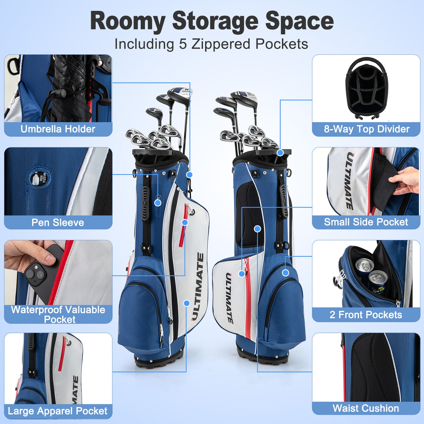 Men’s Profile Complete Golf Club Package Set Includes 10 Pieces-Blue Kids Crystal