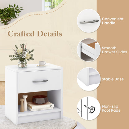 Bedside Table Nightstand with Drawer and Open Storage Shelf-White