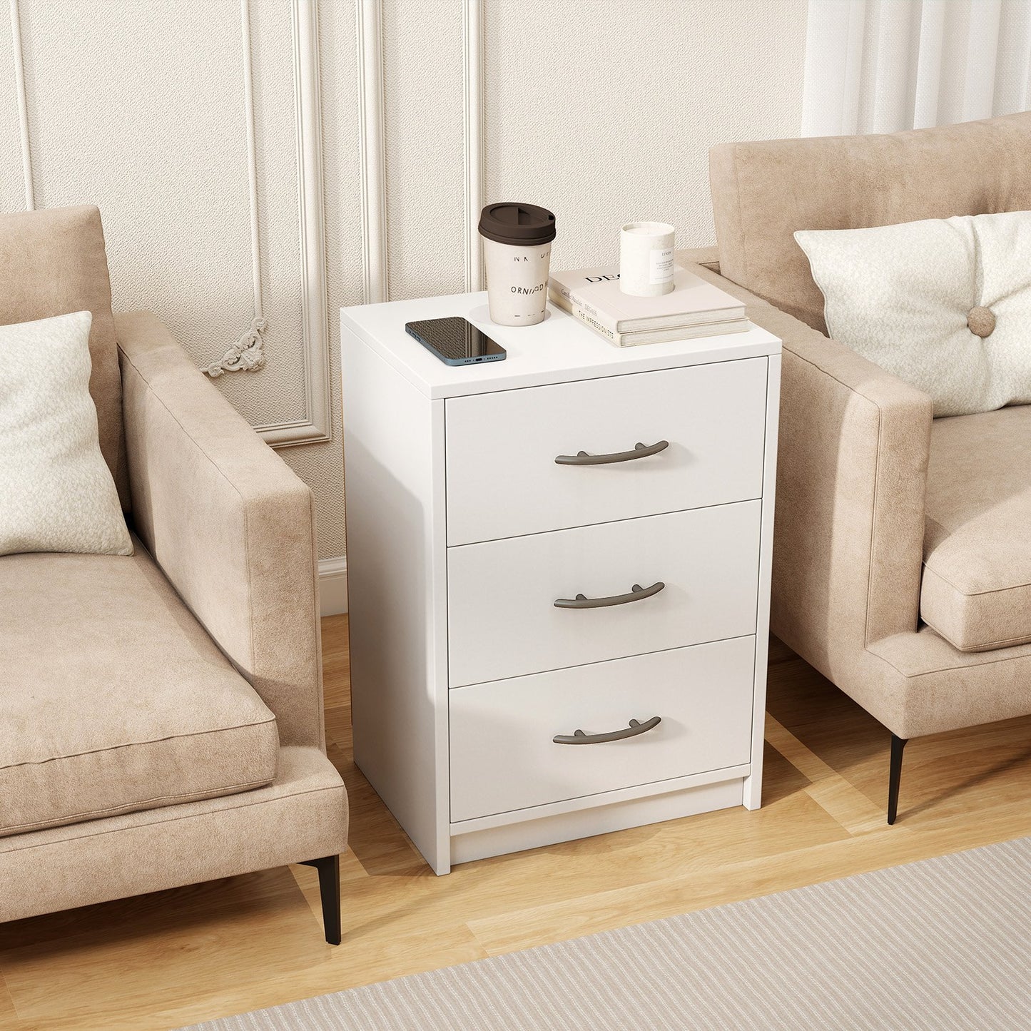 3 Drawer Nightstand with Storage for Living Room-White Kids Crystal