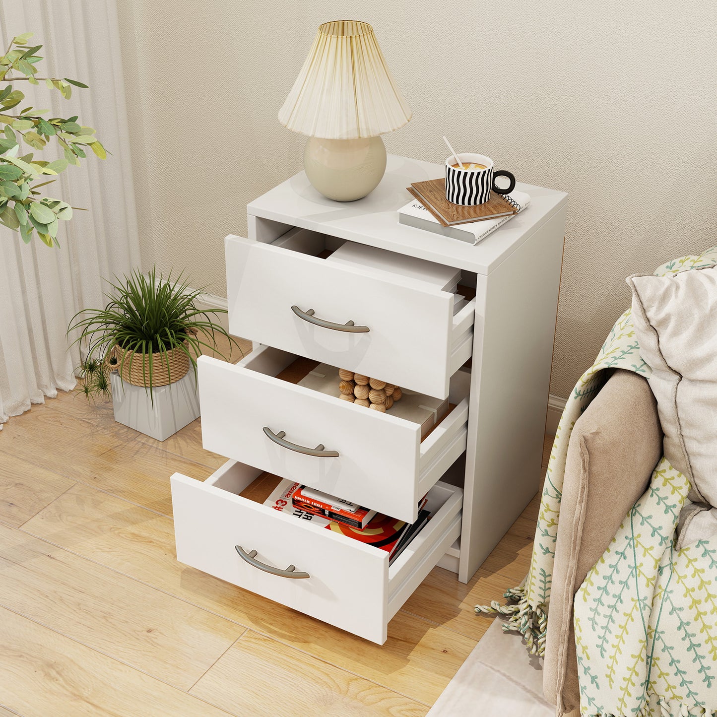 3 Drawer Nightstand with Storage for Living Room-White Kids Crystal
