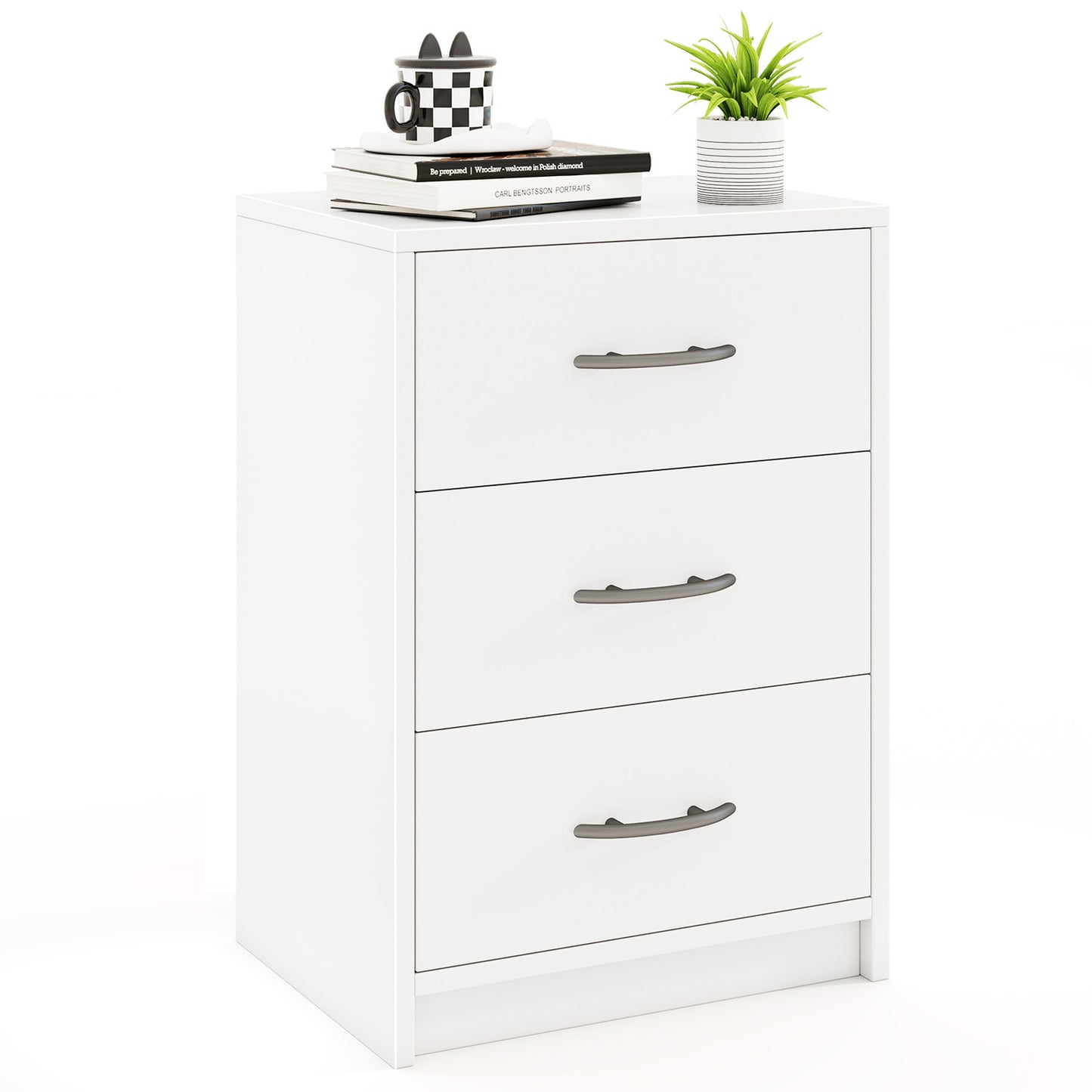 3 Drawer Nightstand with Storage for Living Room-White Kids Crystal