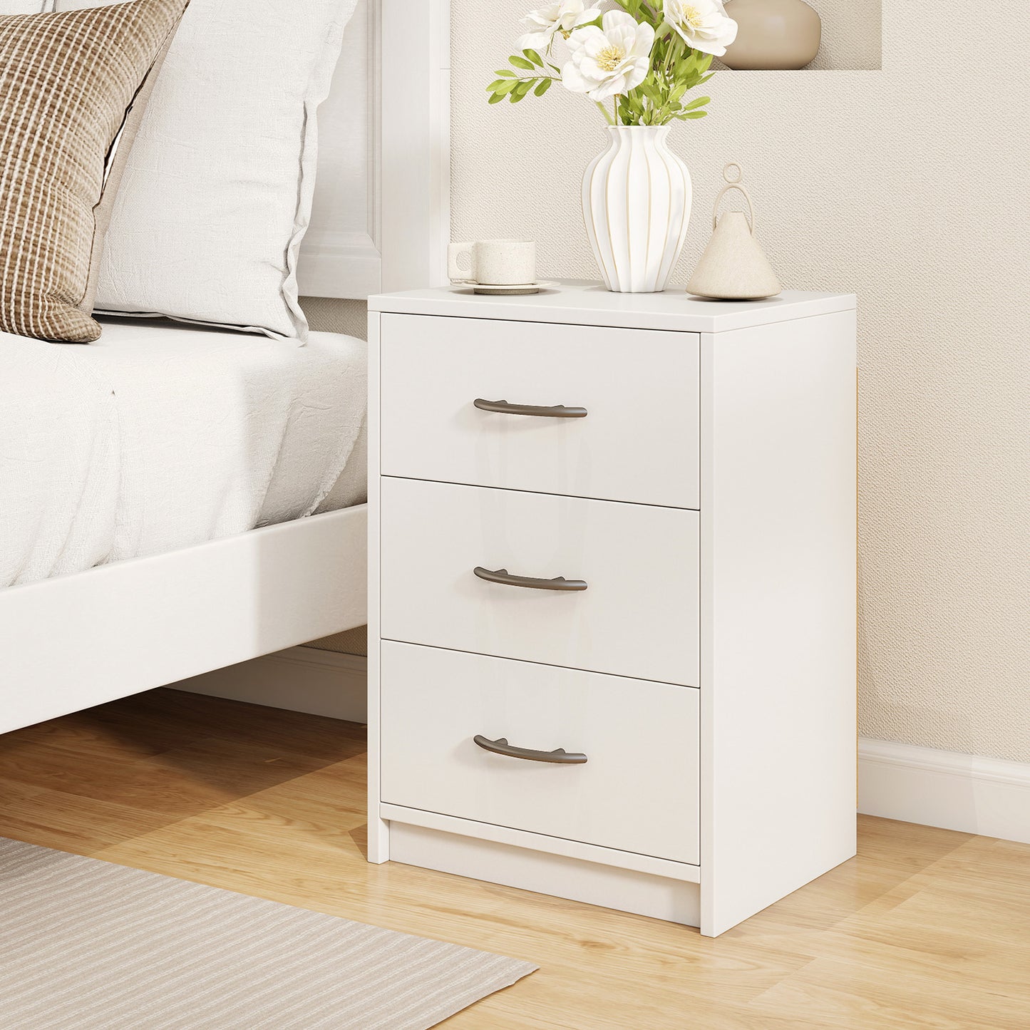 3 Drawer Nightstand with Storage for Living Room-White Kids Crystal