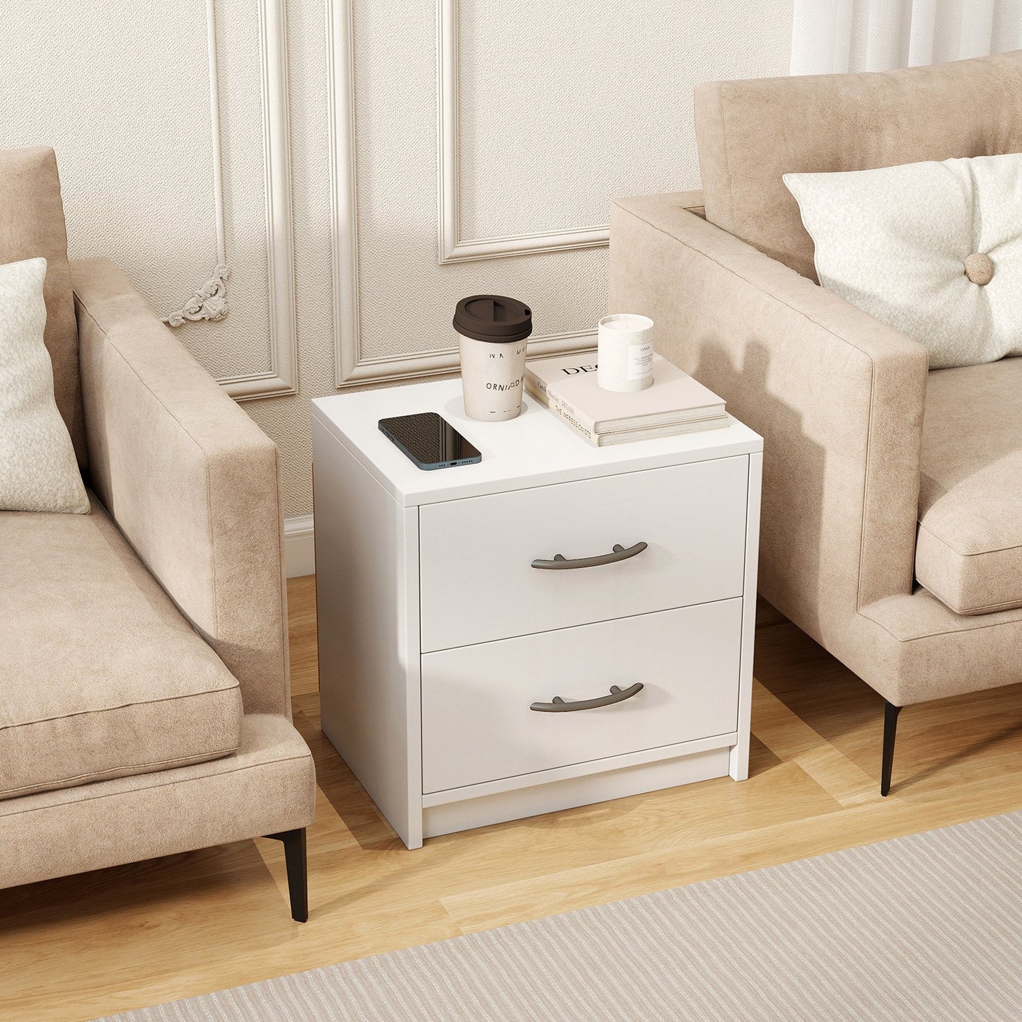 2 Drawer Nightstand with Storage for Living Room-White Kids Crystal