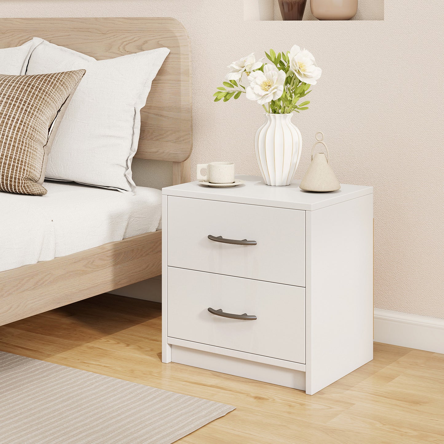 2 Drawer Nightstand with Storage for Living Room-White Kids Crystal