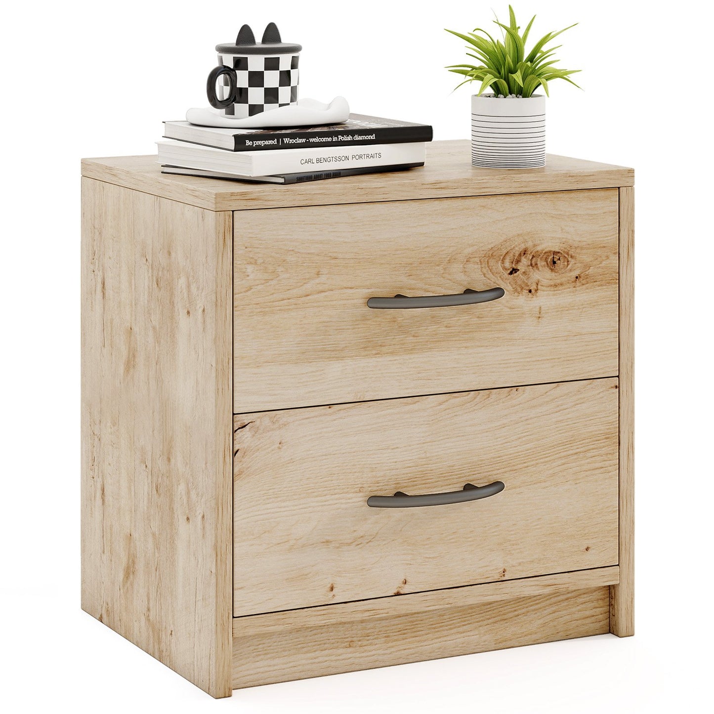 2 Drawer Nightstand with Storage for Living Room-Oak Kids Crystal