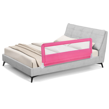 59 Inch Extra Long Folding Breathable Baby Children Toddlers Bed Rail Guard with Safety Strap-Pink