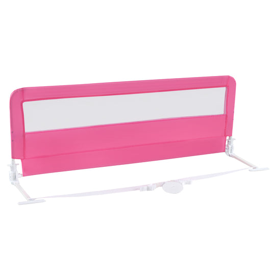 59 Inch Extra Long Folding Breathable Baby Children Toddlers Bed Rail Guard with Safety Strap-Pink Kids Crystal