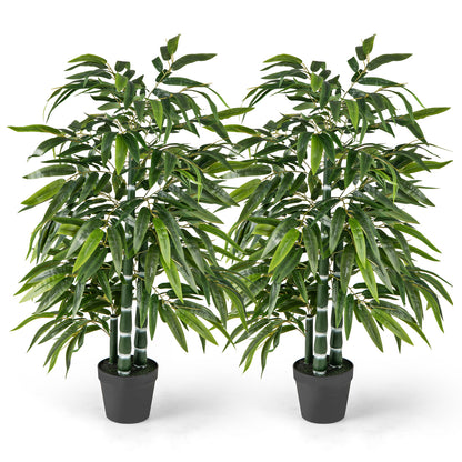 2 Pack Fake Bamboo Leave Tree with 3 PE Bamboo Trunk-Green