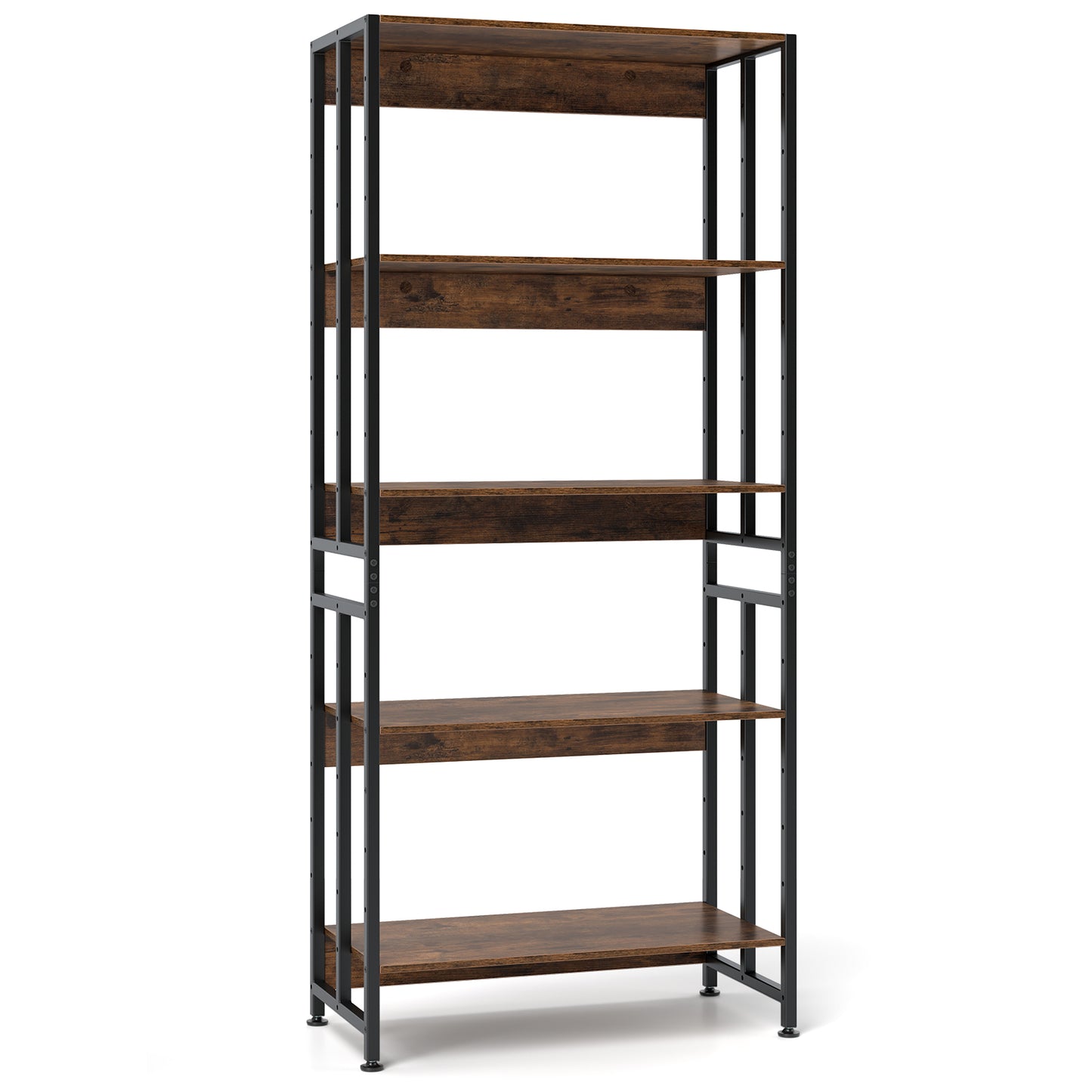 5-Tier Bookshelf with Adjustable and Tiltable Shelves-Rustic Brown Kids Crystal