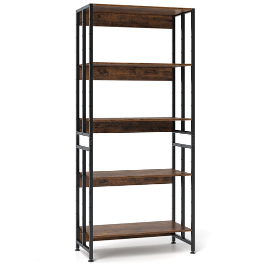 5-Tier Bookshelf with Adjustable and Tiltable Shelves-Rustic Brown Kids Crystal