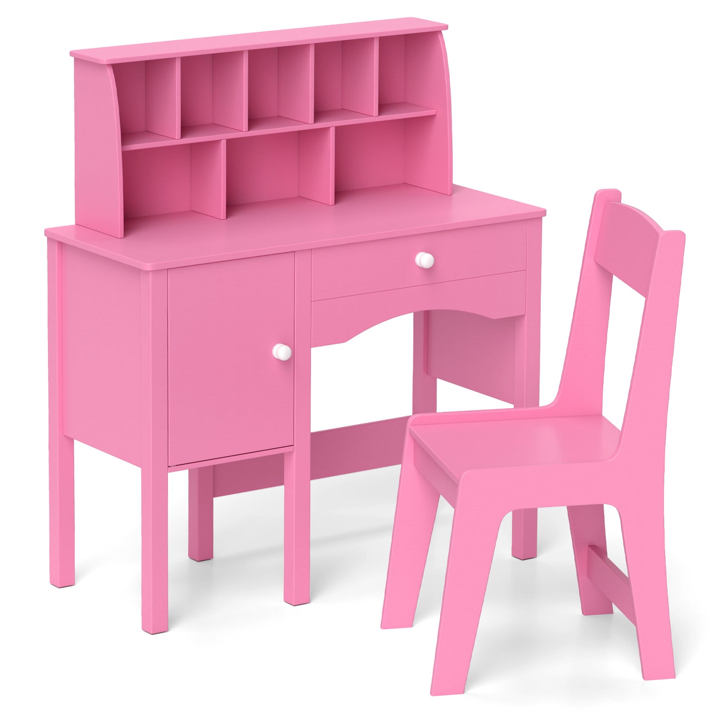 Kids Study Desk and Chair Set with Chair Hutch and Storage Cabinet for 3+ Years Old-Pink Kids Crystal