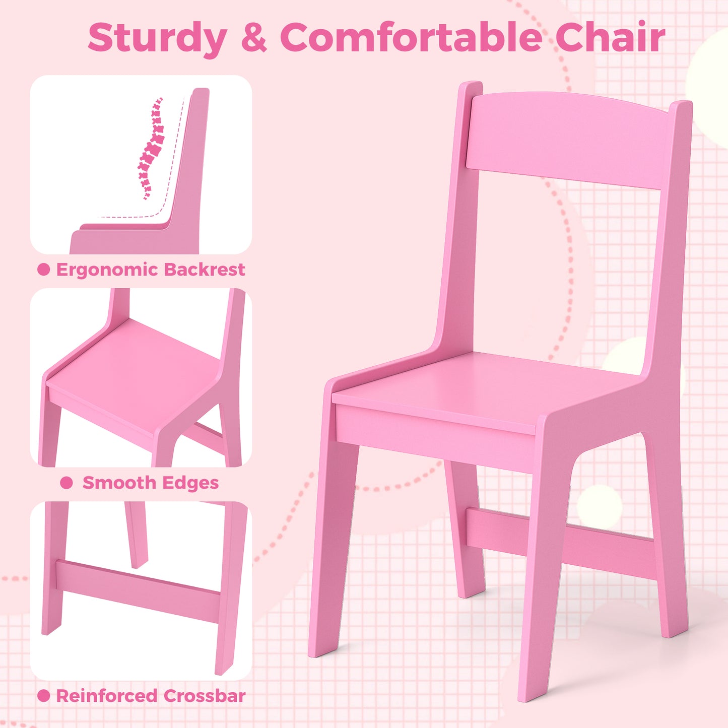Kids Study Desk and Chair Set with Chair Hutch and Storage Cabinet for 3+ Years Old-Pink Kids Crystal