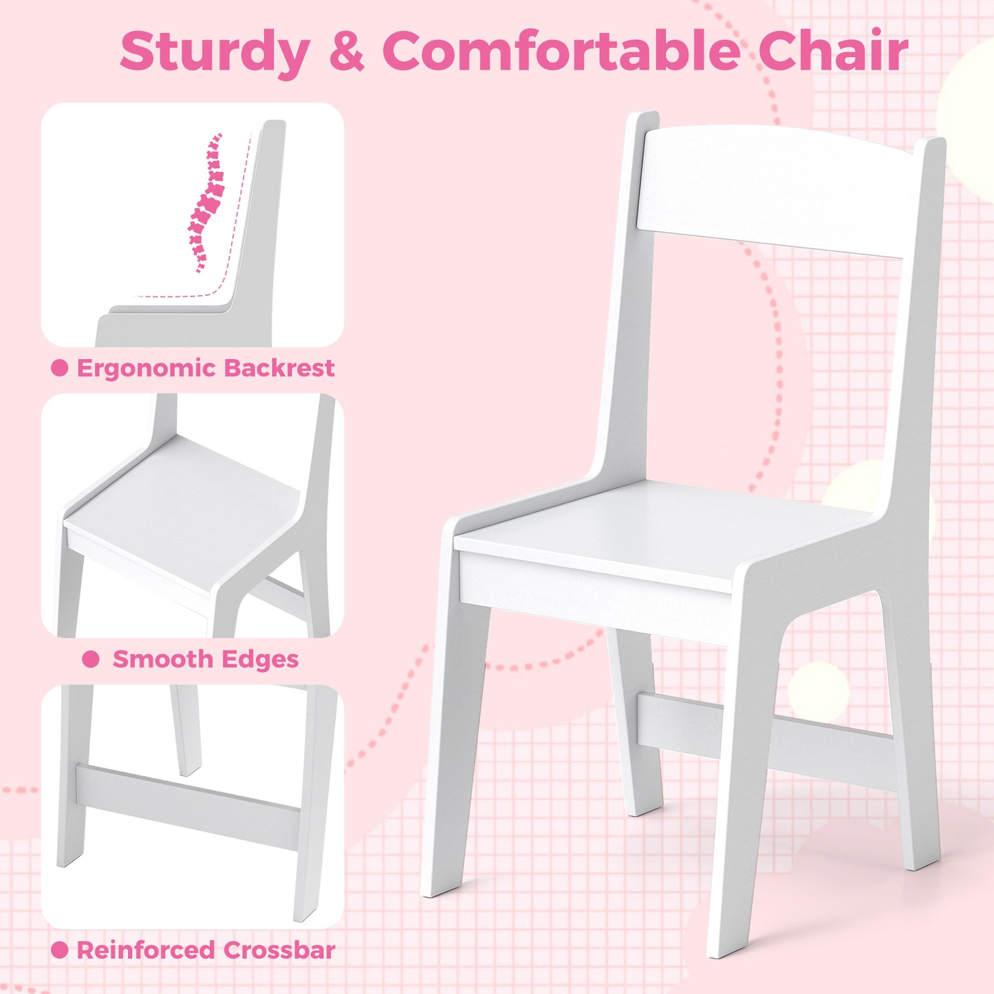 Kids Study Desk and Chair Set with Chair Hutch and Storage Cabinet for 3+ Years Old-White Kids Crystal