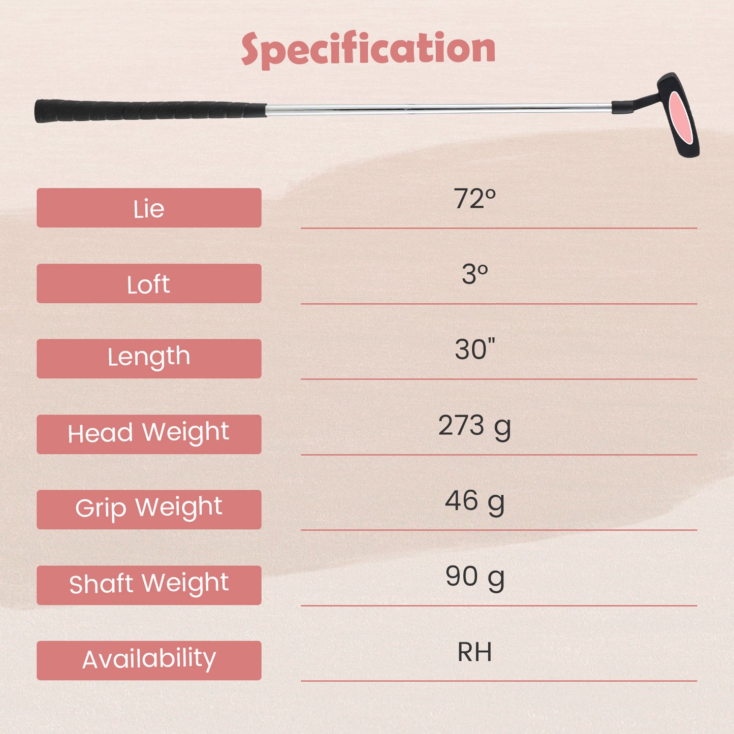 Junior Mallet Putter Individual Gold Club for Kids Ages 11-14-Pink Kids Crystal