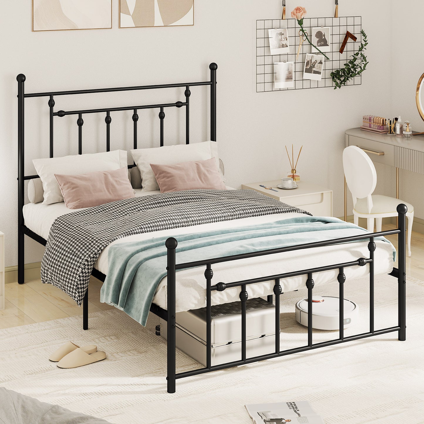 Full/Queen/Twin Size Heavy-duty Metal Bed Frame with Headboard-Full Size Kids Crystal