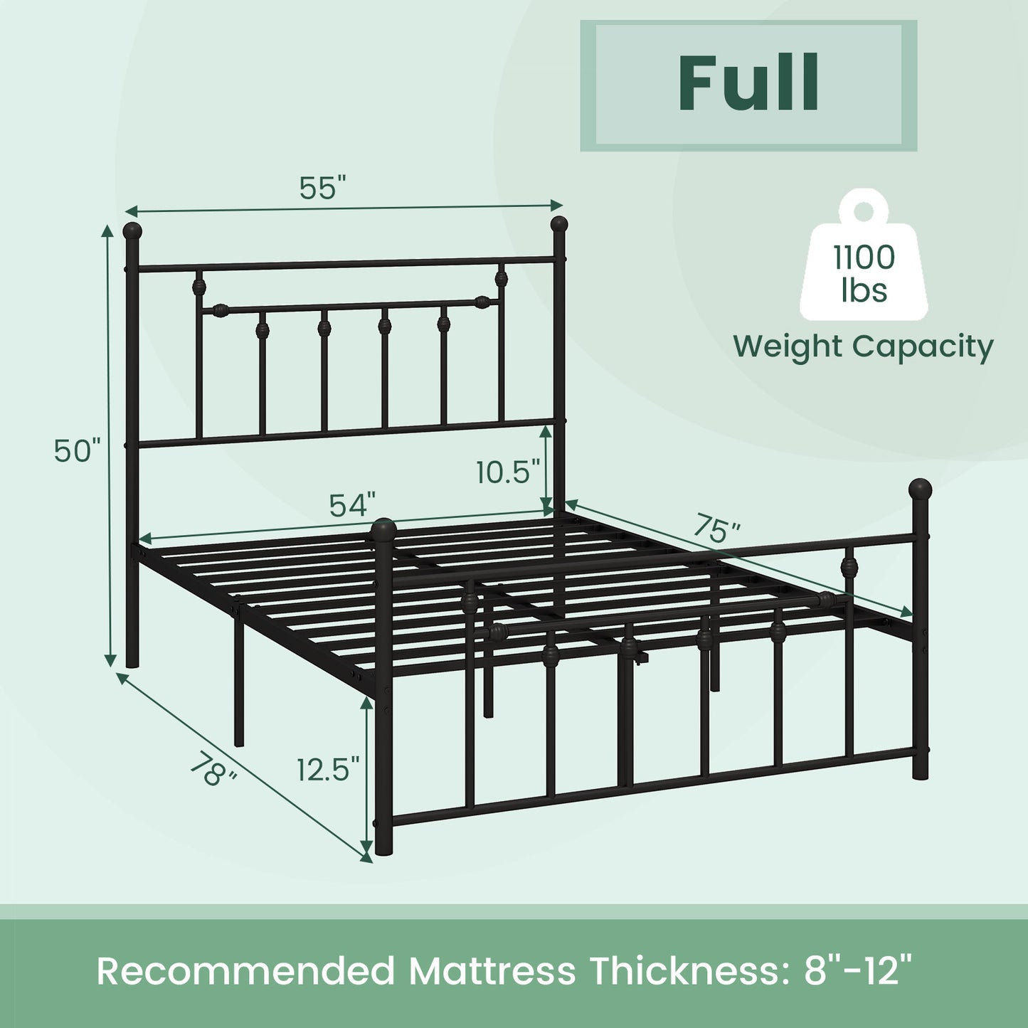 Full/Queen/Twin Size Heavy-duty Metal Bed Frame with Headboard-Full Size Kids Crystal