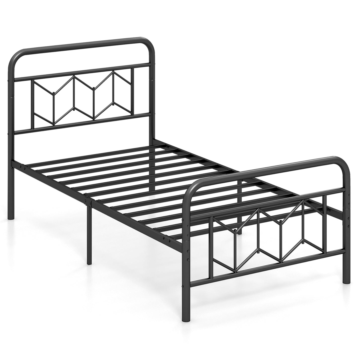 Platform Bed with High Headboard and Snap Lock Metal Slats-Twin Size Kids Crystal