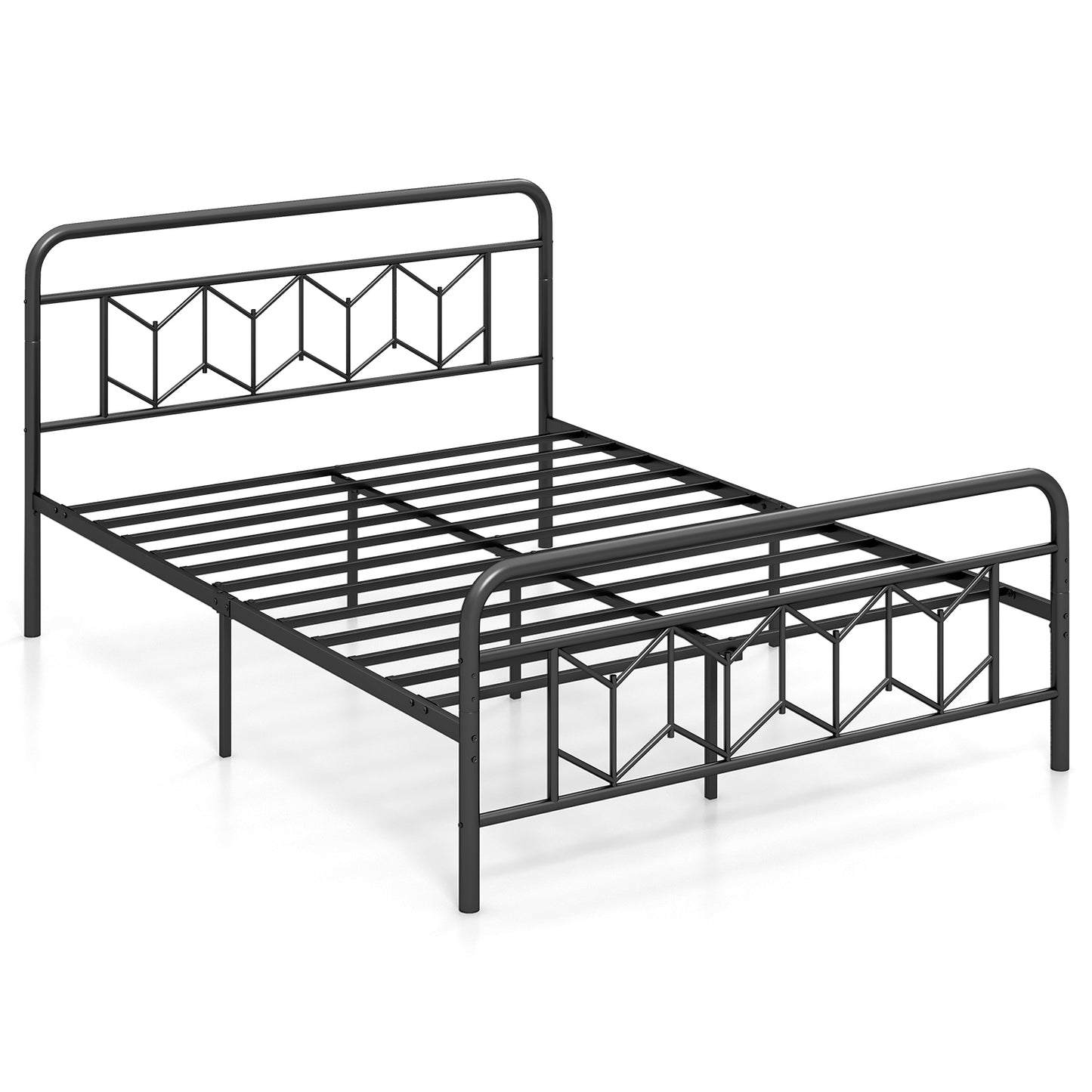 Platform Bed with High Headboard and Snap Lock Metal Slats-Queen Size Kids Crystal