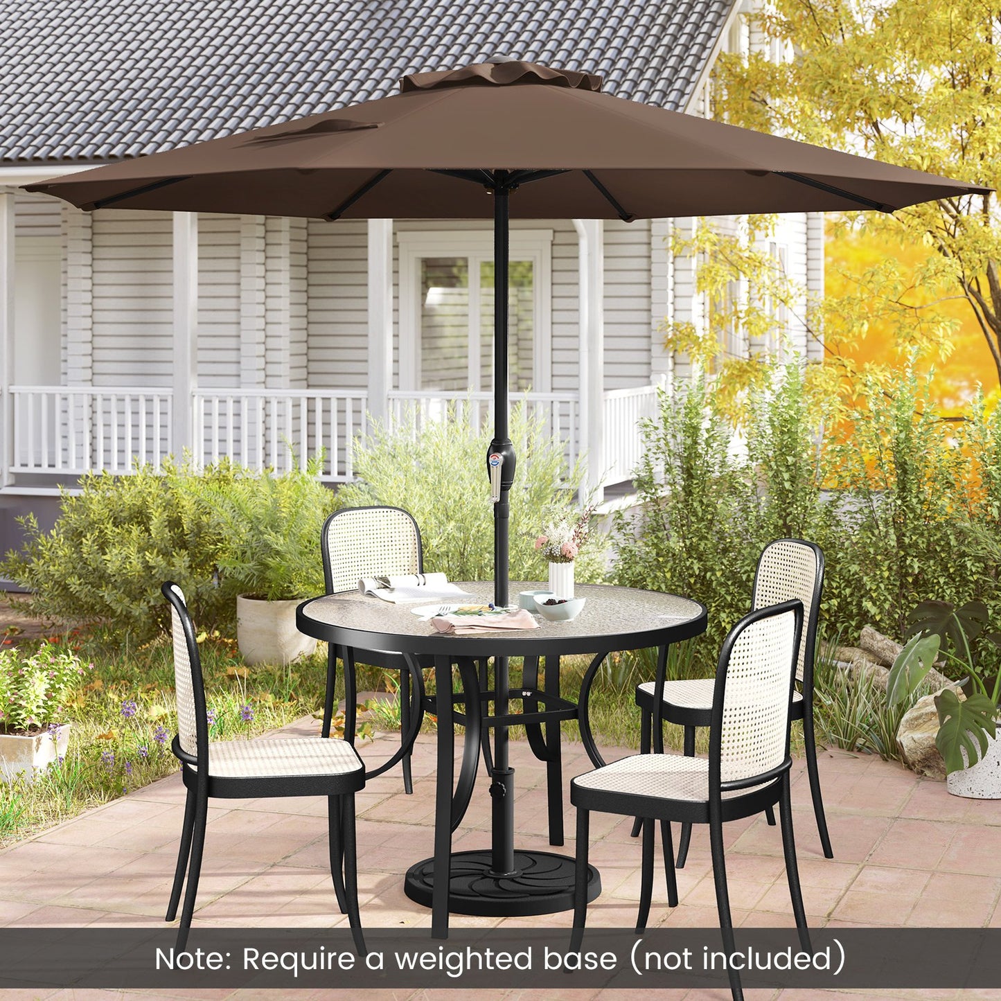 Outdoor Heavy Duty Market Umbrella with Crank Handle and 8 Sturdy Ribs-Brown Kids Crystal
