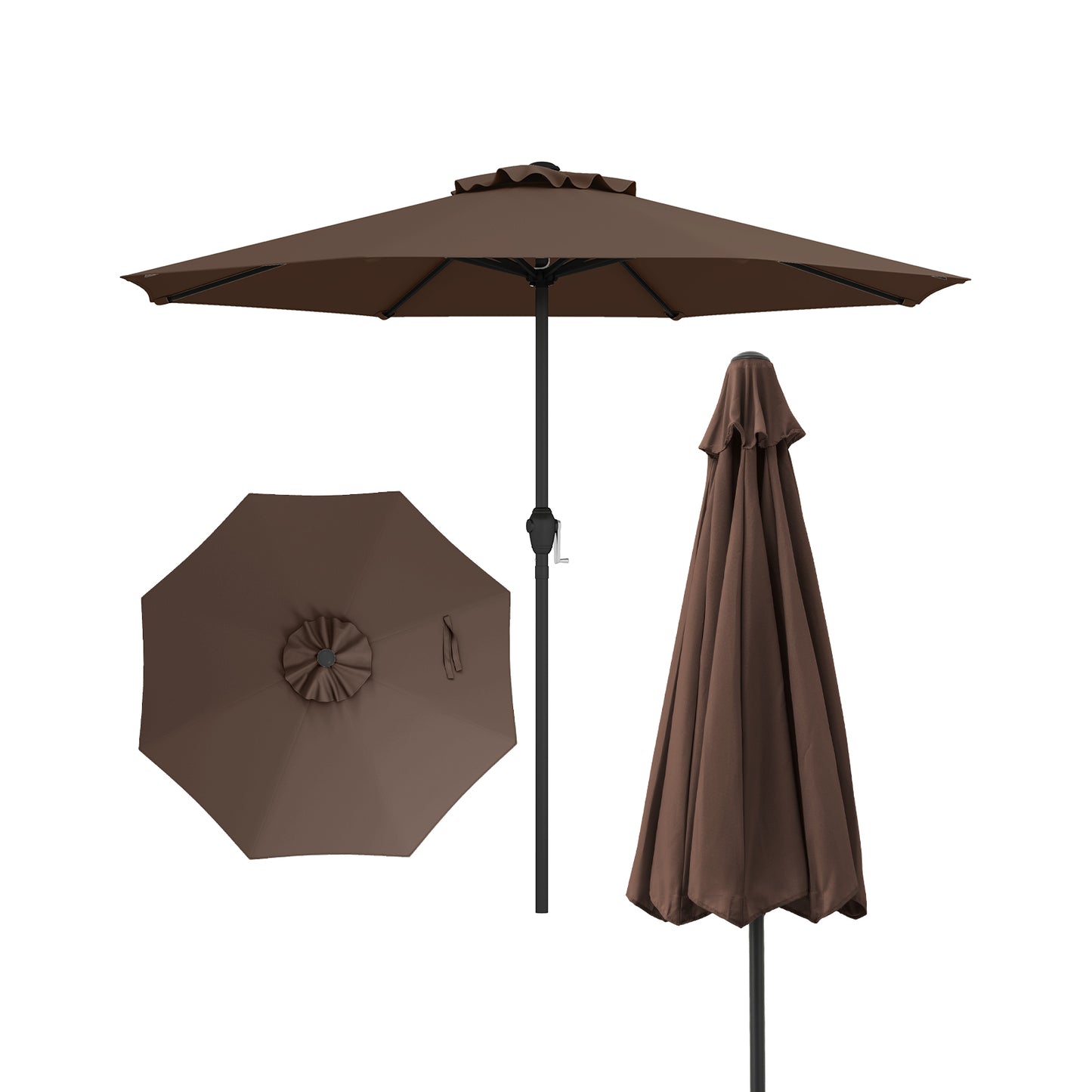 Outdoor Heavy Duty Market Umbrella with Crank Handle and 8 Sturdy Ribs-Brown Kids Crystal