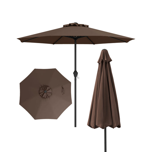 Outdoor Heavy Duty Market Umbrella with Crank Handle and 8 Sturdy Ribs-Brown Kids Crystal