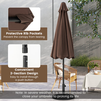 Outdoor Heavy Duty Market Umbrella with Crank Handle and 8 Sturdy Ribs-Brown