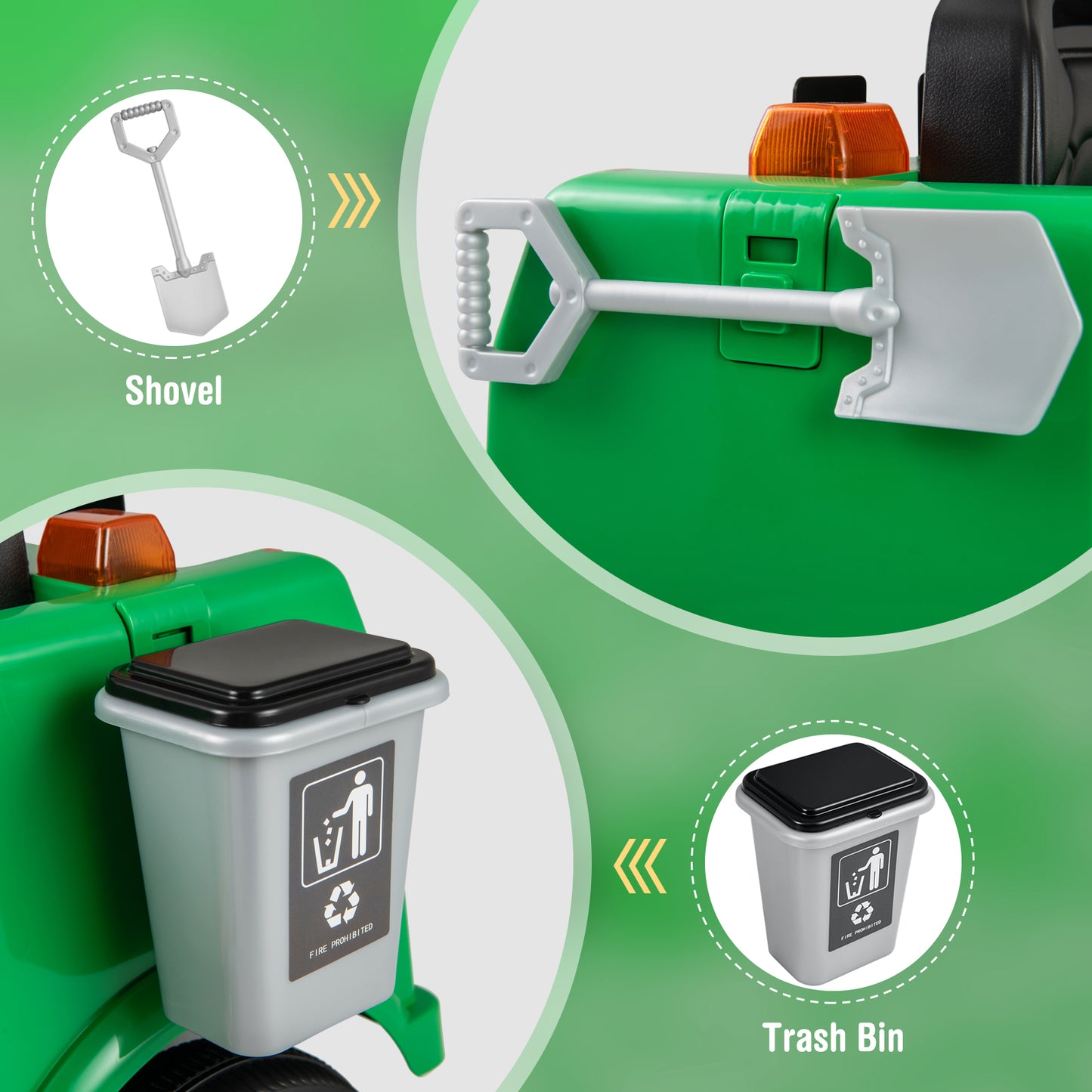 12V Battery Powered Electric Vehicle with Remote Control and Trash Bin-Green