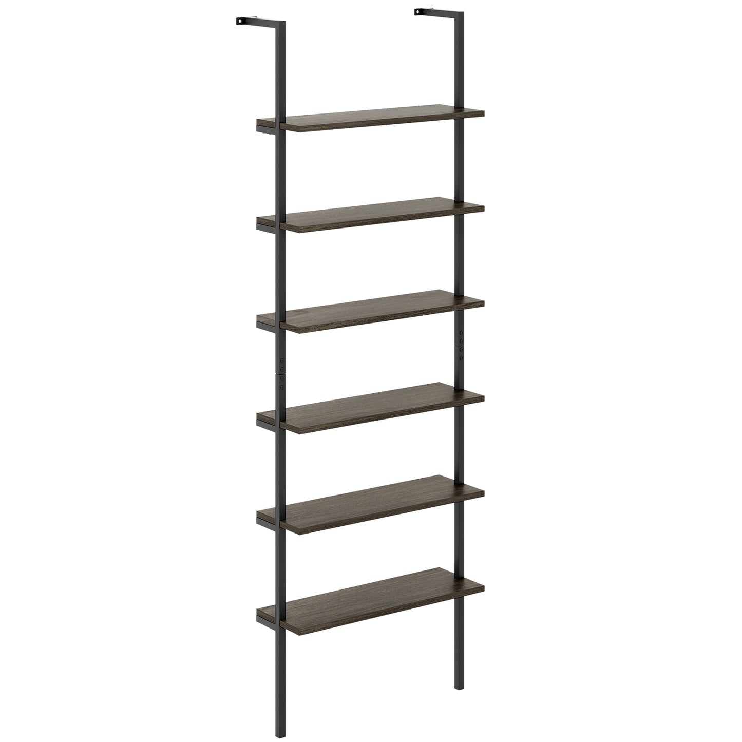 6-tier Ladder Shelf 72 Inches Industrial Wall Mounted Bookshelf-Oak Kids Crystal