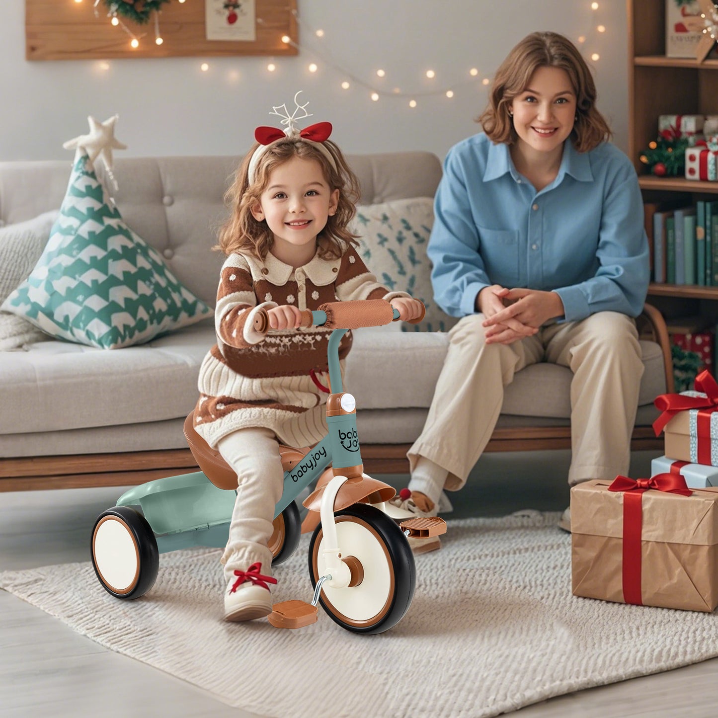 Toddler Tricycle Kids Trike with Adjustable Seat and Basket Aged 3-5 Years Old-Green Kids Crystal