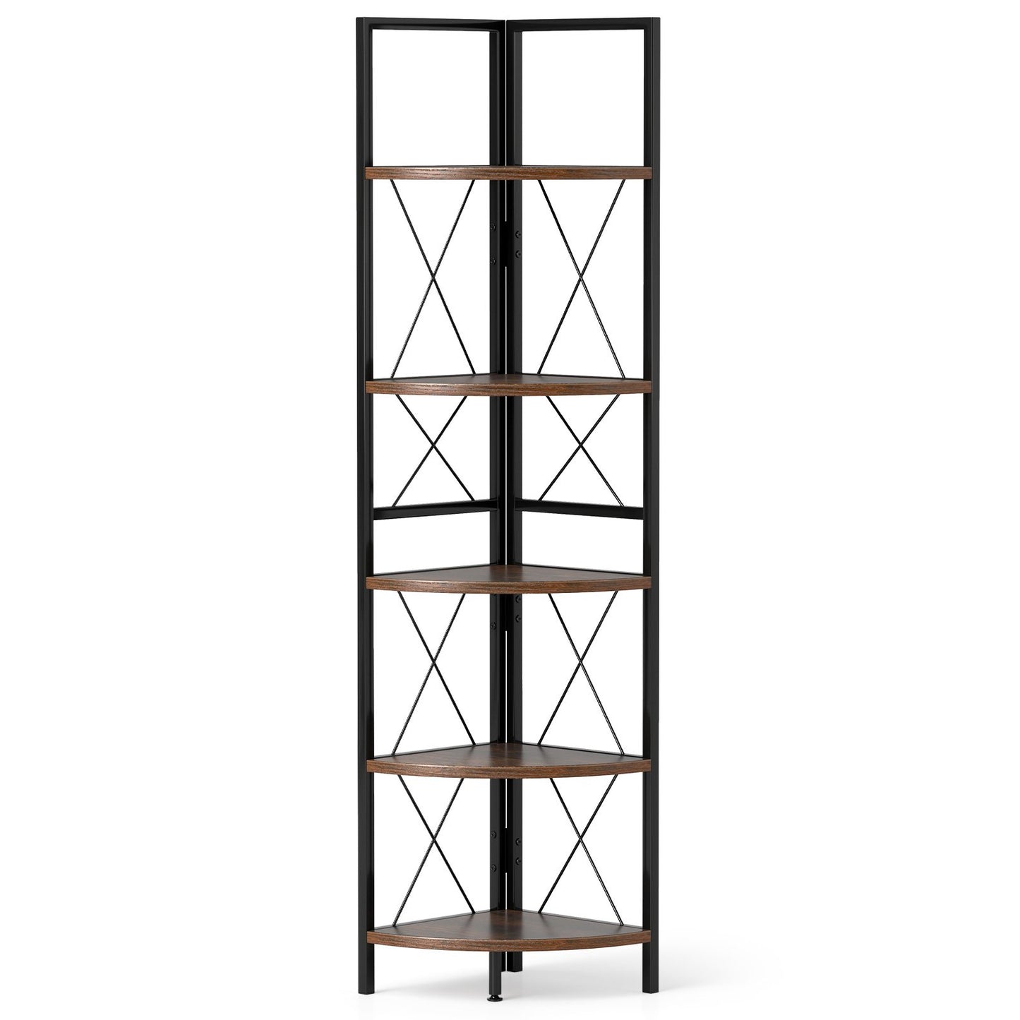 5-Tier Freestanding Corner Shelf 63 Inch Tall Storage Rack-Rustic Brown Kids Crystal