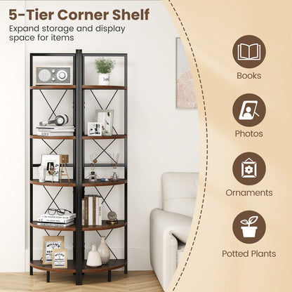 5-Tier Freestanding Corner Shelf 63 Inch Tall Storage Rack-Rustic Brown
