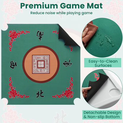 35 Inch 4 Player Game Card Folding Mahjong Table with Cup Holders-Light Green