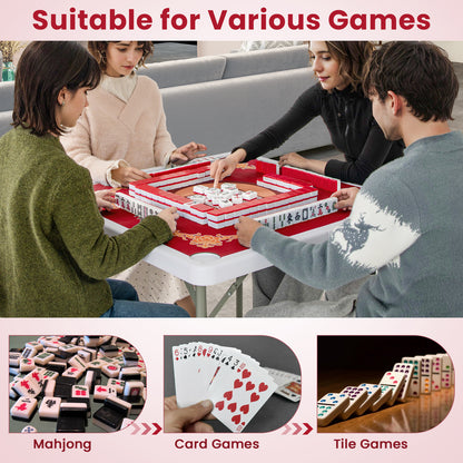 35 Inch 4 Player Game Card Folding Mahjong Table with Cup Holders-Red