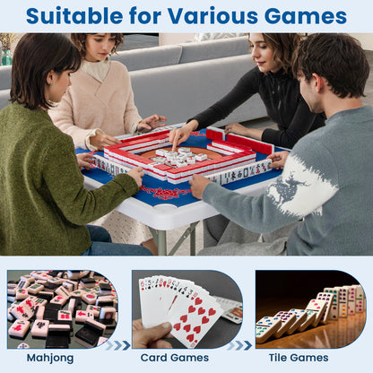 35 Inch 4 Player Game Card Folding Mahjong Table with Cup Holders-Blue