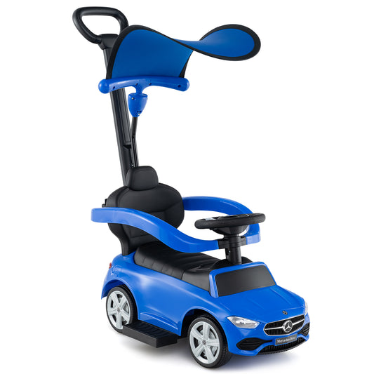 3-in-1 Ride on Push Car Mercedes-Benz Licensed Sliding Car with Canopy-Blue Kids Crystal