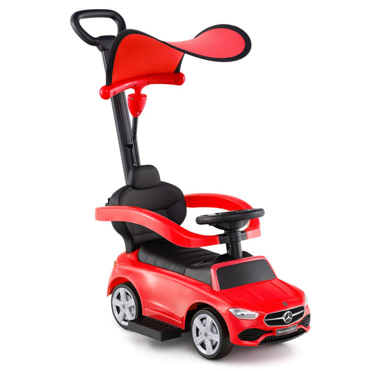 3-in-1 Ride on Push Car Mercedes-Benz Licensed Sliding Car with Canopy-Red Kids Crystal