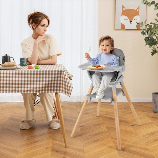 6 in 1 Convertible Highchair with Safety Harness and Removable Tray-Gray Kids Crystal