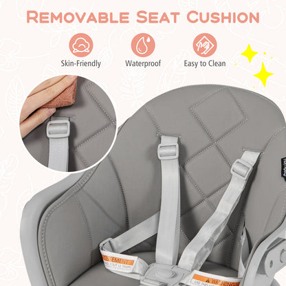 6 in 1 Convertible Highchair with Safety Harness and Removable Tray-Gray