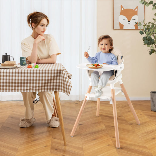 6 in 1 Convertible Highchair with Safety Harness and Removable Tray-Beige
