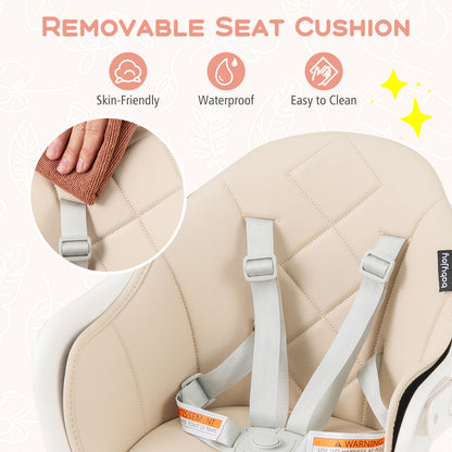 6 in 1 Convertible Highchair with Safety Harness and Removable Tray-Beige