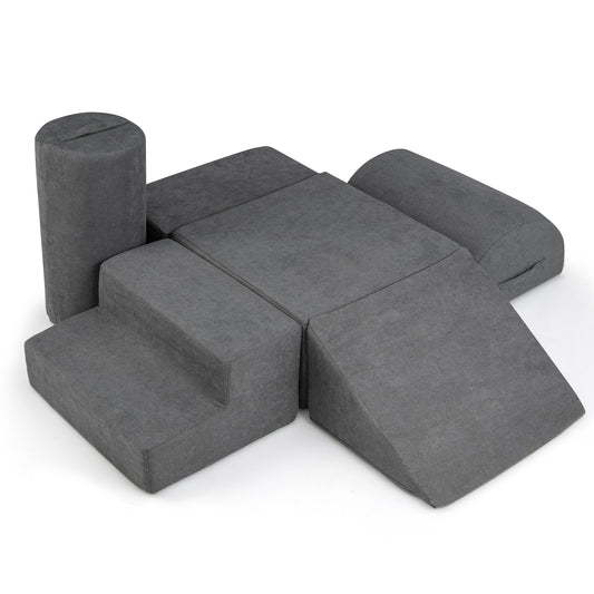 6-Piece Baby Climbing Blocks with 30D High-Density Foam and Carrying Handles-Gray Kids Crystal