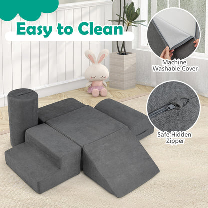 6-Piece Baby Climbing Blocks with 30D High-Density Foam and Carrying Handles-Gray