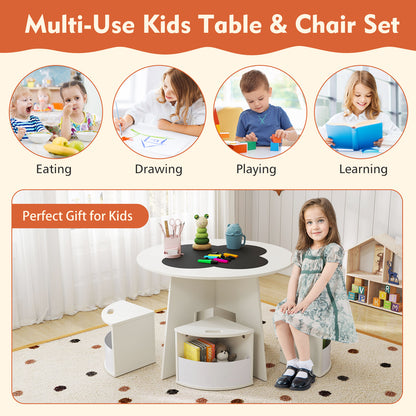 5 PCS Kids Table and Chair Set with Storage Stools for Activity-White