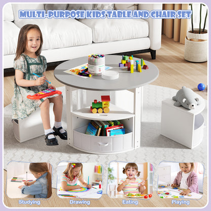 5 Piece Toddler Round Nesting Table with 4 Storage Stools for Activity-Grey